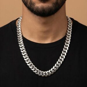 Chunky Silver Cuban Link Chain Necklace